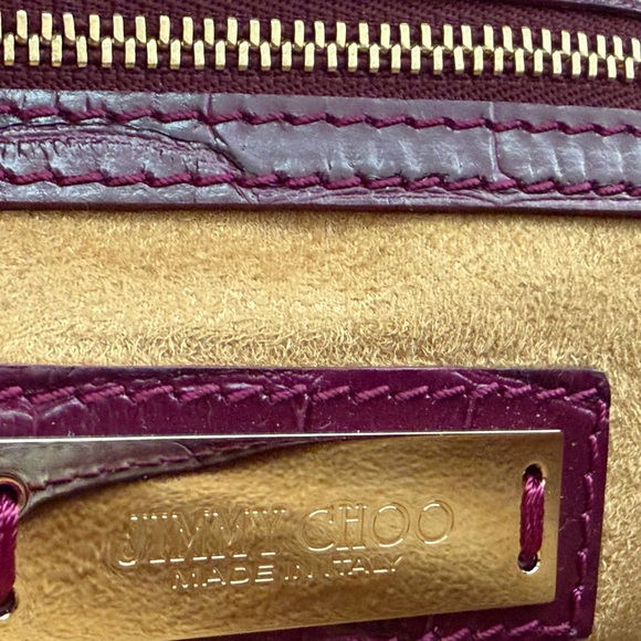 JIMMY CHOO RIVER SMALL SHOULDER BAG PLUM CROC-EMBOSSED LEATHER - Picture 9 of 11